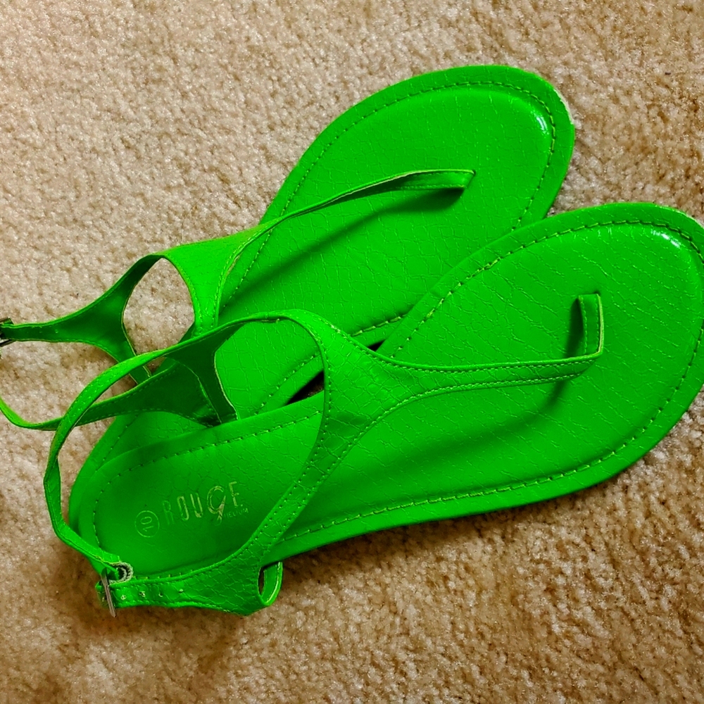 Neon Lime Green Flat Thong Sandals sz 10
